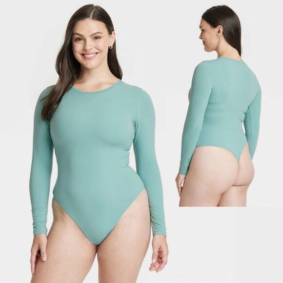 Auden Tops - Auden Womens Luxury Collection Green Stretch Long Sleeve Bodysuit Tidal Flow XXL